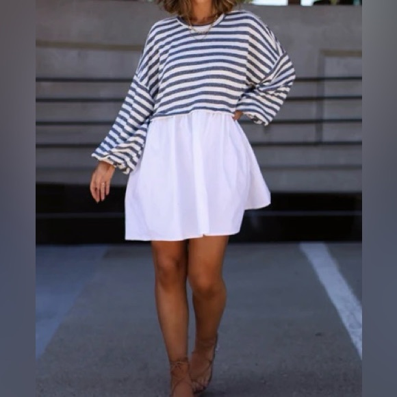 BUCKETLIST - Stripe Top Contrast Poplin Oversized Dress Size M - Picture 5 of 5